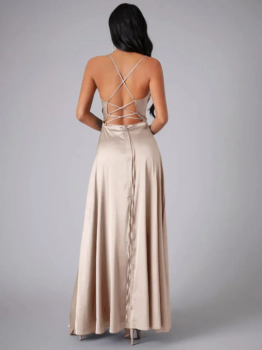 Heidi-Mode | Seiden-Maxikleid mit Geflochtenem Rücken Kleid Dich für Formelle Anlässe Lucette