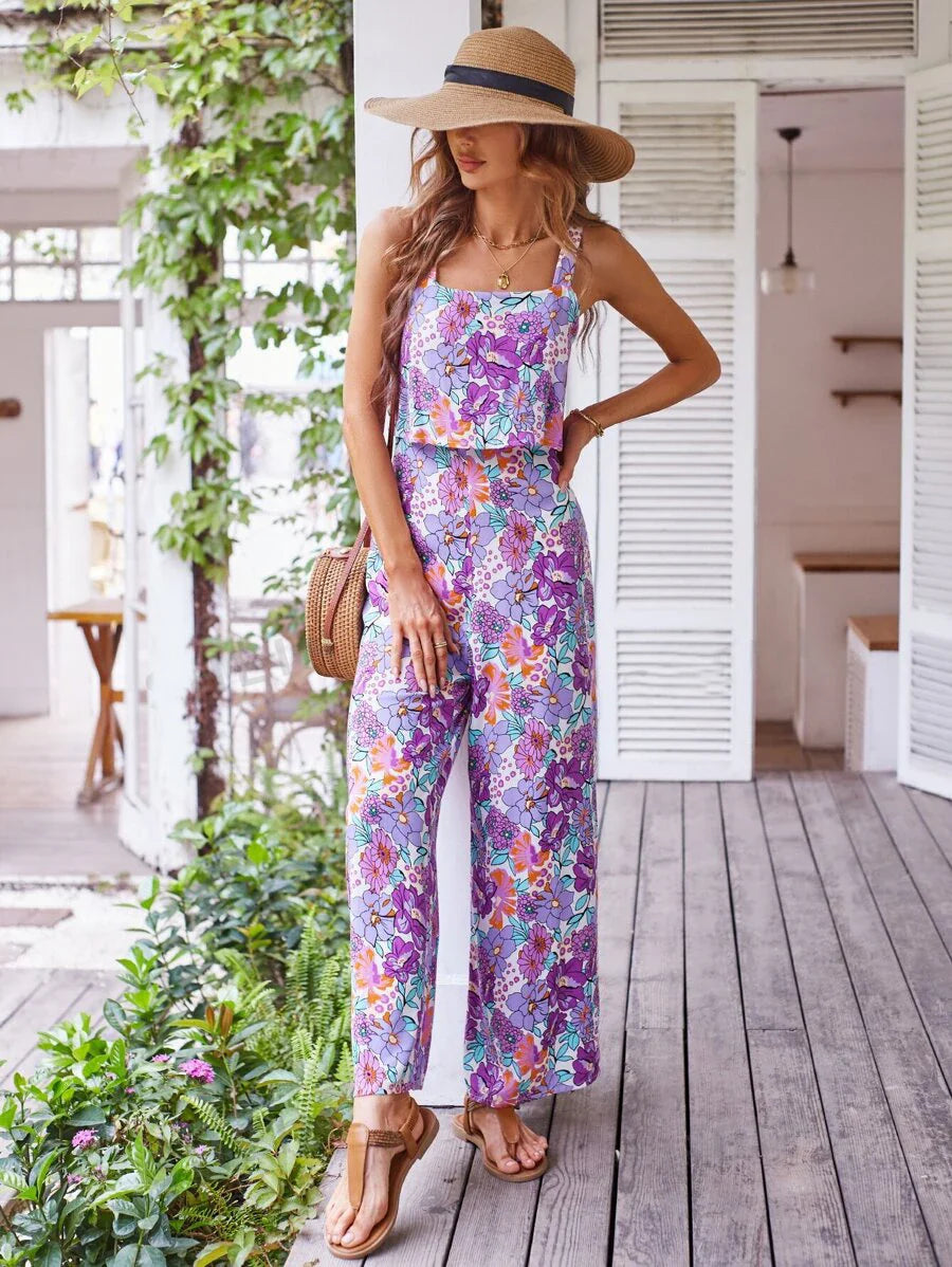 Heidi-Mode | Blumen Breite Bein Jumpsuit