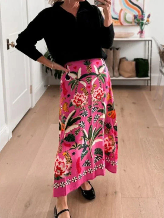 Heidi-Mode | Frühling/Sommer Neue Straße Tropische Pflanzenprint Retro Halbrock Damen Elegant Unterer Halb Bunt Gedruckter Halbrock