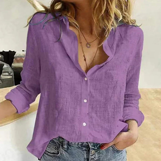 Heidi-Mode | Elegantes, Lässiges Langarmhemd für Damen aus Baumwolle und Leine