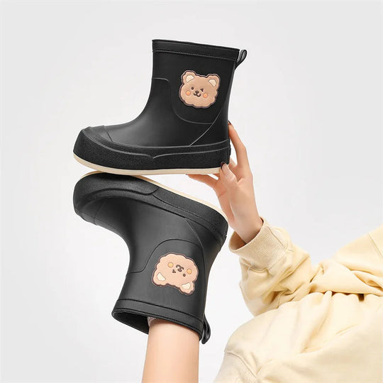 Heidi-Mode | Gummistiefel Wasserdicht Knöchellang Bären Design Einfaches Anziehen