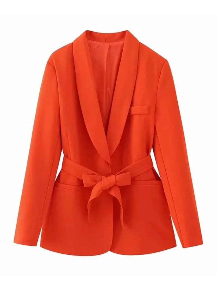 Heidi-Mode | Damen Legere Blaue Jacke Schicker Oberbekleidung Elegante Flared Hosen Lange Ärmel V-Ausschnitt Gürtel Büro Pendler Anzug Set