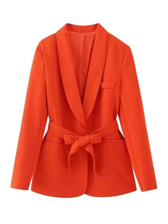 Heidi-Mode | Damen Legere Blaue Jacke Schicker Oberbekleidung Elegante Flared Hosen Lange Ärmel V-Ausschnitt Gürtel Büro Pendler Anzug Set