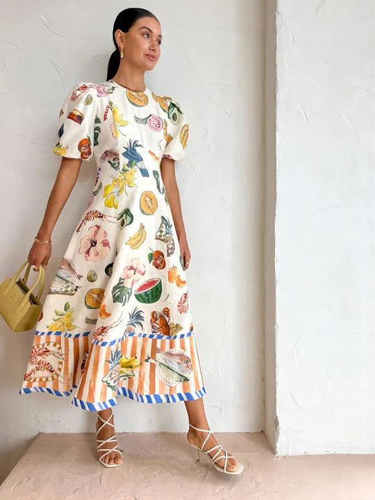 Heidi-Mode | Ferien Strand Stil Obst Maxi Kleider Neu Sommer Trendy und Einzigartig Graffiti Druck Bodycon Vielseitig Kleid für Damen
