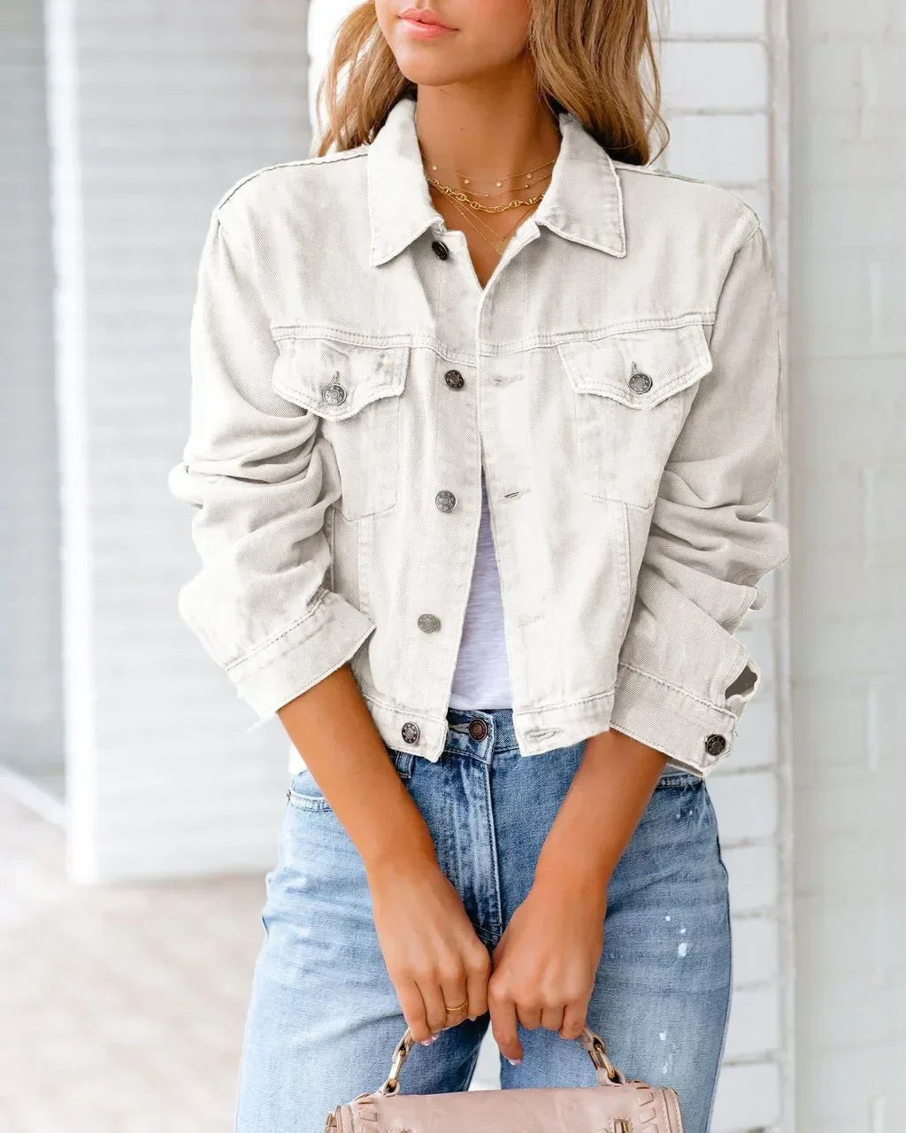 Heidi-Mode | Kurze Taschenjacke Mode Streetwear Einfache Knopf Trend Frauen Denim Jacken Lange Ärmel Herbst Neu Denim Denim Jacken
