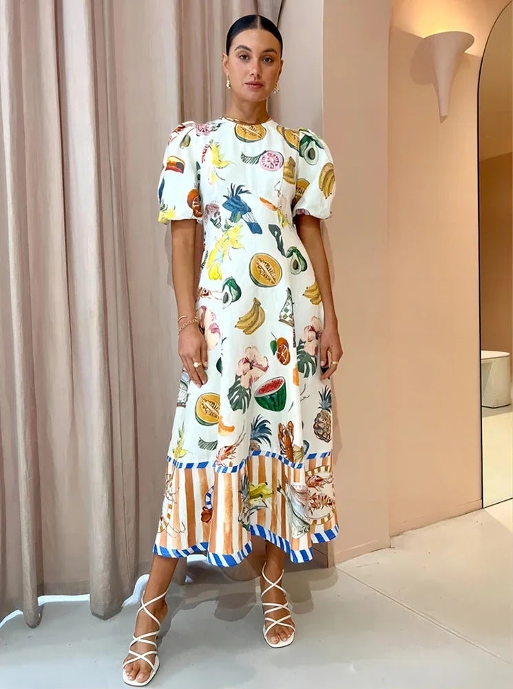 Heidi-Mode | Ferien Strand Stil Obst Maxi Kleider Neu Sommer Trendy und Einzigartig Graffiti Druck Bodycon Vielseitig Kleid für Damen