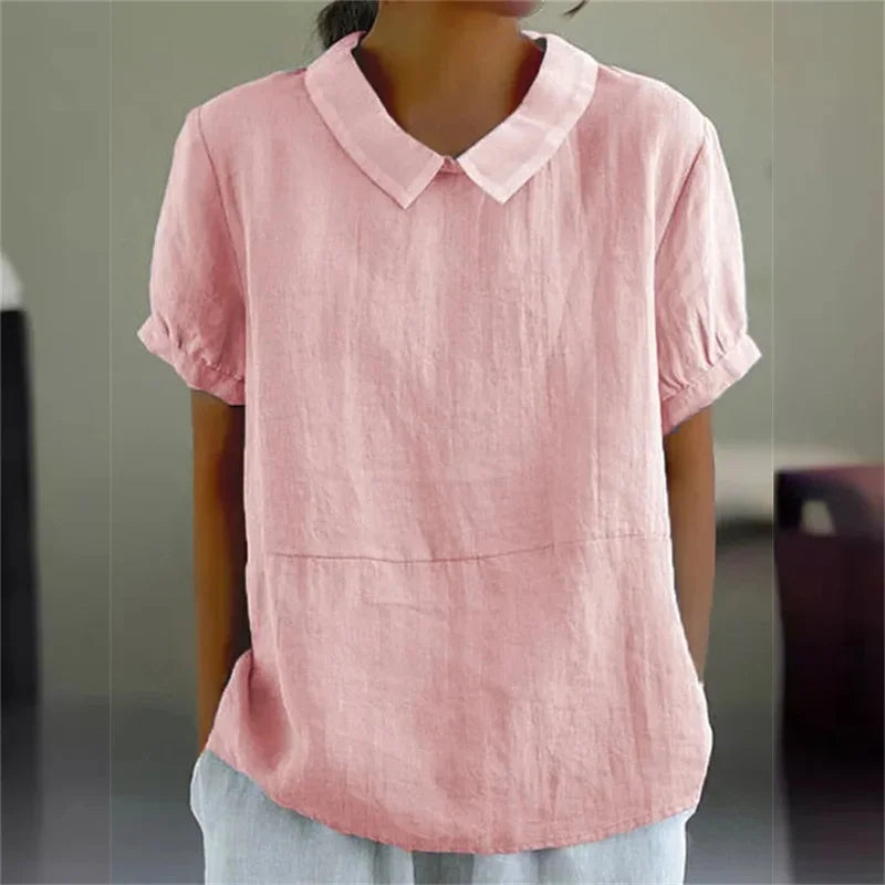 Heidi-Mode | Bequeme Baumwoll Leinen Bluse mit Peter Pan Kragen