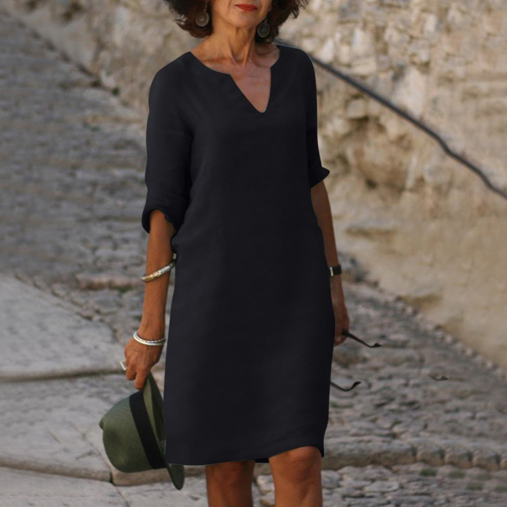 Heidi-Mode | Elegantes Leinen Sommerkleid mit V-Ausschnitt