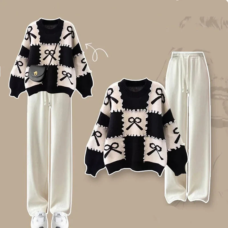 Heidi-Mode | Lockere Strickjacke und Lässige Hose Zweiteilige Set für Damen