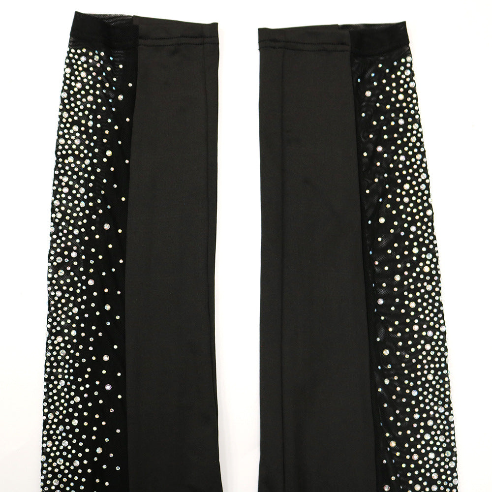 Heidi-Mode | Funkelndes Kristall Crop Top & Mesh Leggings Satzs