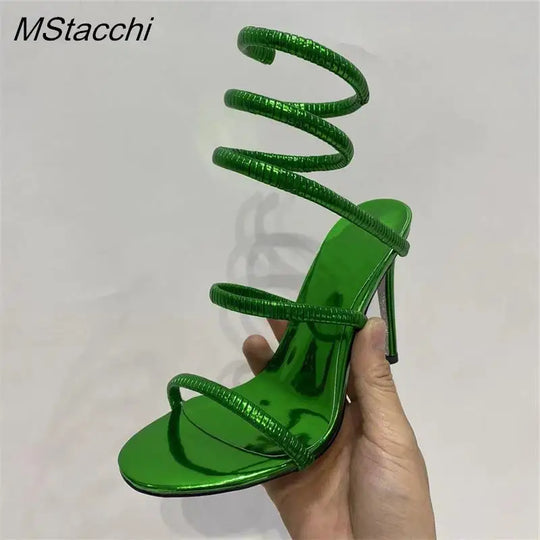 Heidi-Mode | Schlange Riemen Hohe Absatzsandalen Frauen Sommer Knöchelriemen Bankett Fest Schuhe Schmale Bänder Hohe Absätze Damen Gladiator Sandalen