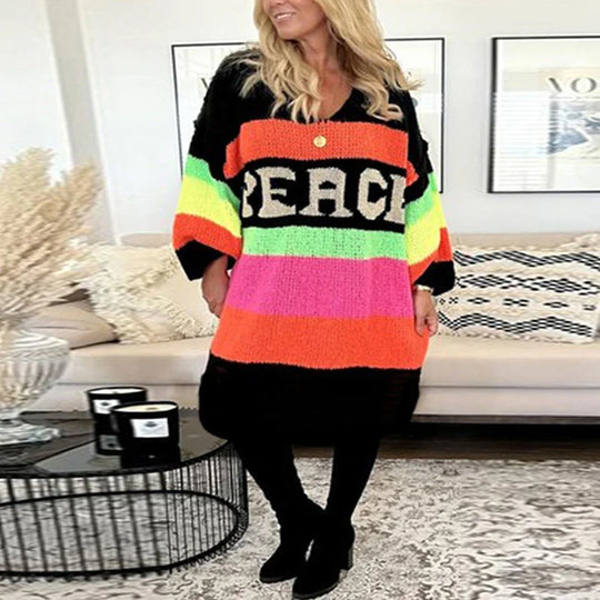 Lebhafter Oversized-Strickpullover mit Peace-Druck