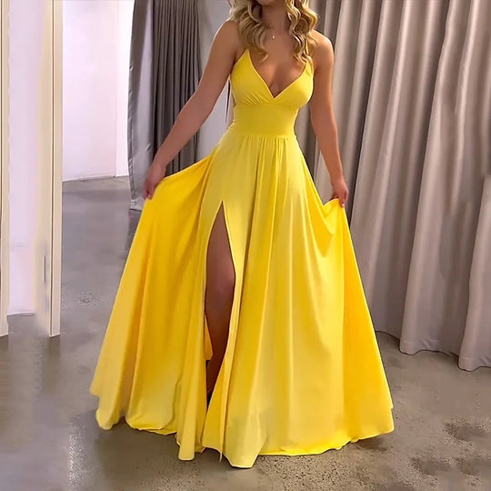 Heidi - Maxikleid Sommermode Hosenträger Schlitz Gekappte Taille