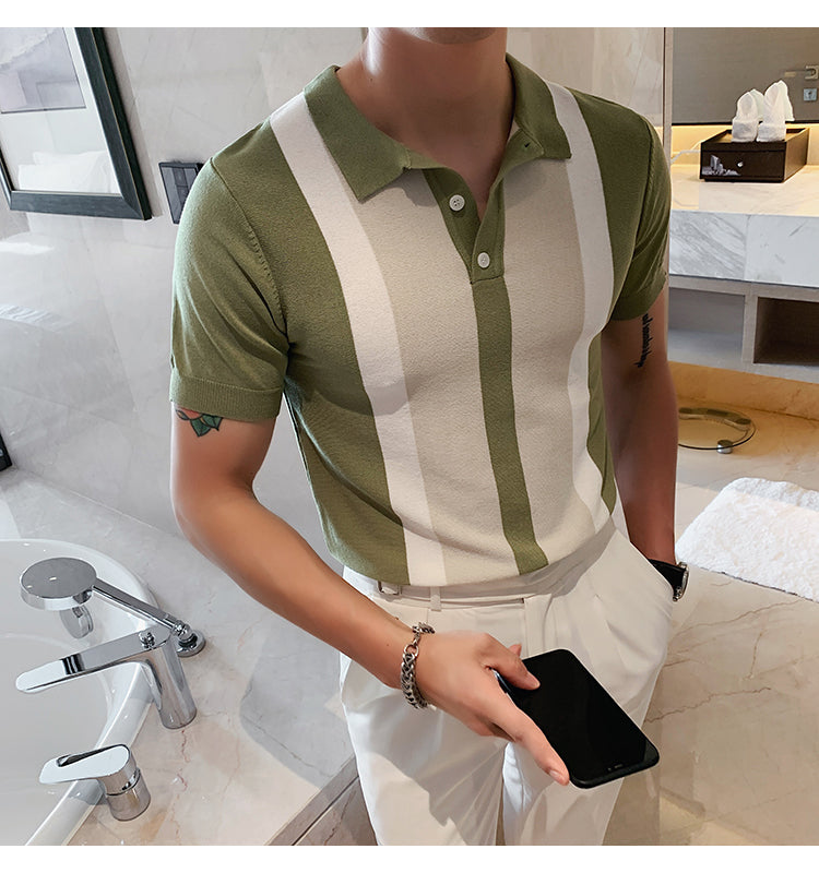 Heidi-Mode | Strick Kontraststreifen Kurzarm Polo Shirts