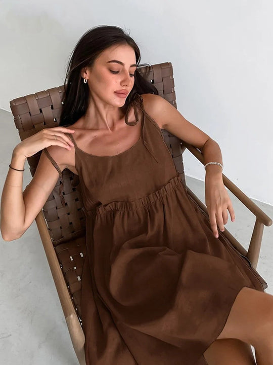 Khaki Mini-Kleid mit Spaghettiträgern