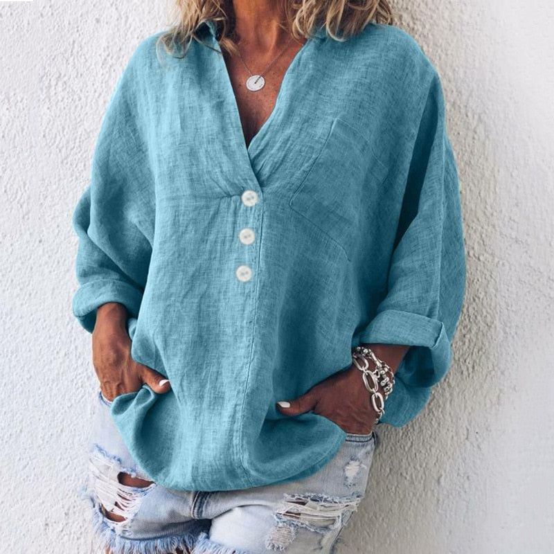 Heidi-Mode | Relaxed Fit Leinenbluse mit Knopfdetail für Damen