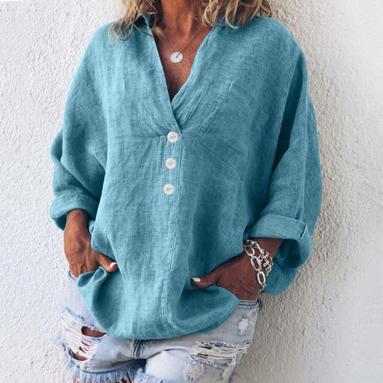 Heidi-Mode | Relaxed Fit Leinenbluse mit Knopfdetail für Damen