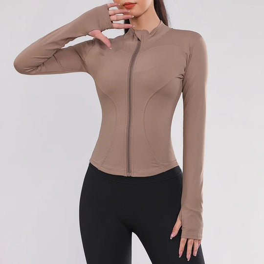Heidi-Mode | Frauen Fitness Kleidung Einfarbig Schnell Trocknend Yoga Kleidung Hohe Elastizität Fitness Jacke Belüftet Lange Sport T-Shirt Damen Trainingsanzug