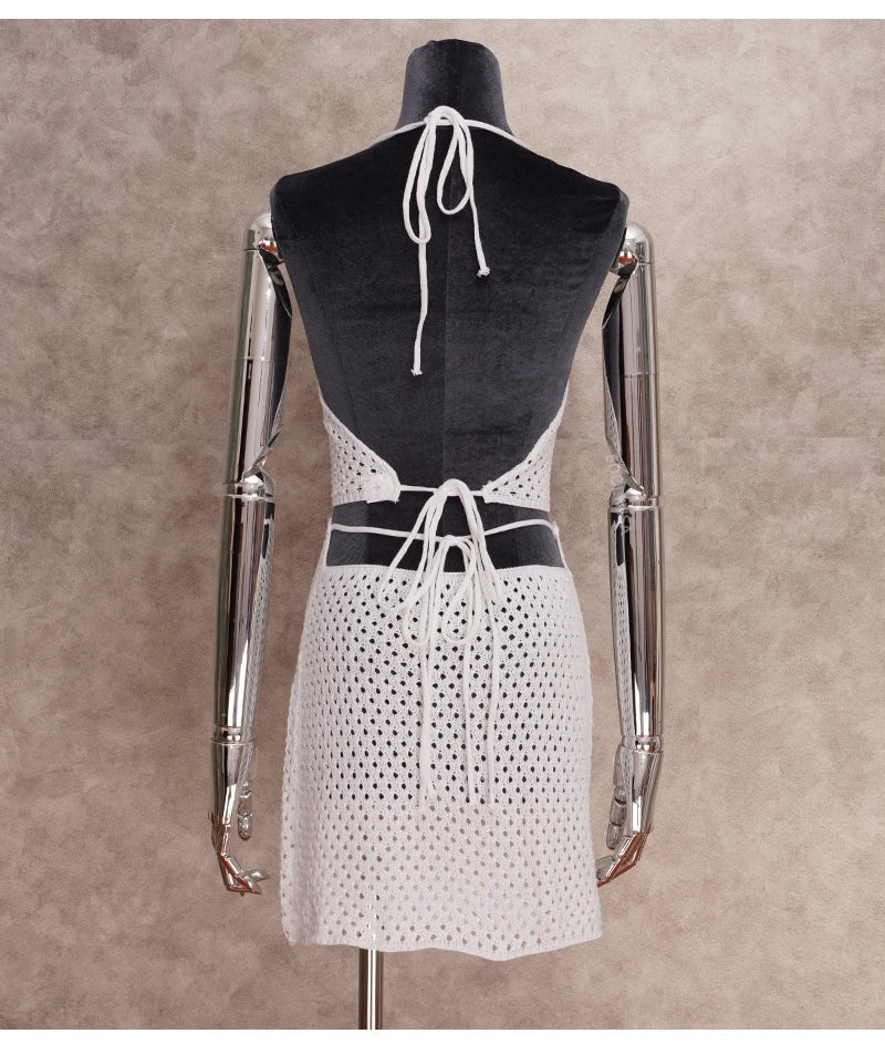 Heidi-Mode | Gestrickte Hals-Halter Rückenfreies Crop & Mini Rock Sets