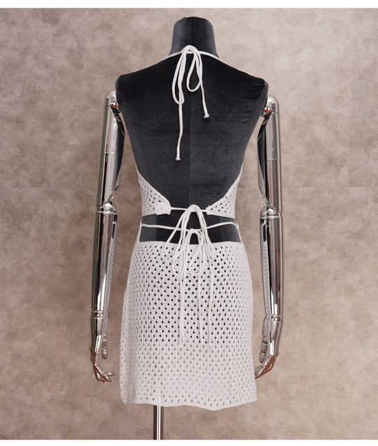 Heidi-Mode | Gestrickte Hals-Halter Rückenfreies Crop & Mini Rock Sets