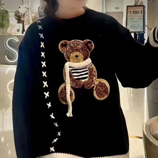 Heidi-Mode | Lässiger Teddybär Rundhals-Pullover