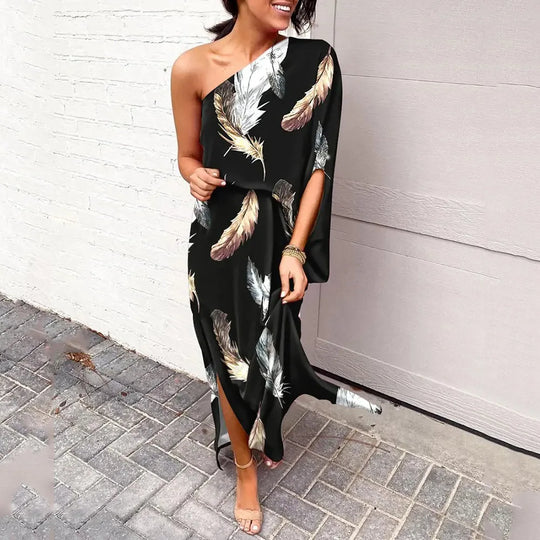 festlich bedrucktes unregelmäßiges Kleid