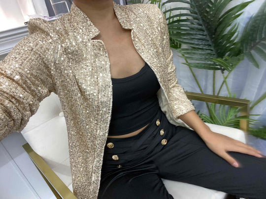 Heidi-Mode | Langärmeliger Paillettenblazer-Mantel