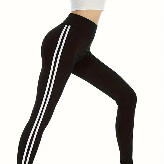 Heidi-Mode | Fashion Stripe Fitness Sport Leggings Koreanische Version Lange Gym Leggings mit Weißem Streifen Hochstretch Neu Damen Leggings Yt91006