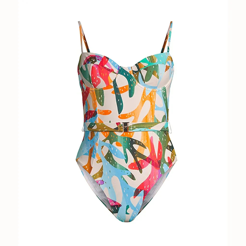 Heidi-Mode | Farbe Ocean Print Badeanzug Luxus Einteiler Mode Bikini und Cover-Up Sling Badebekleidung Sommer Strand Badeanzug Halter