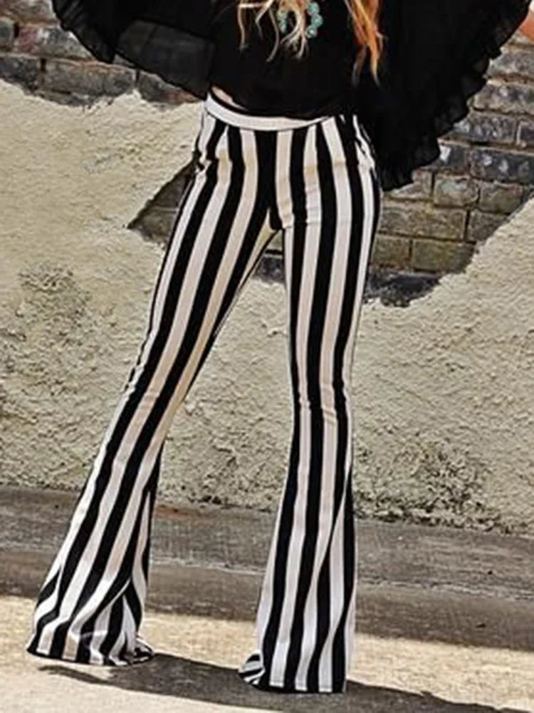 Heidi-Mode | Neue Yoga-Hosen Sexige Leggings Schwarze Weiße Gestreifte Bedruckte Lockerweite Damen Streetwear Elastische Elegante Hosen
