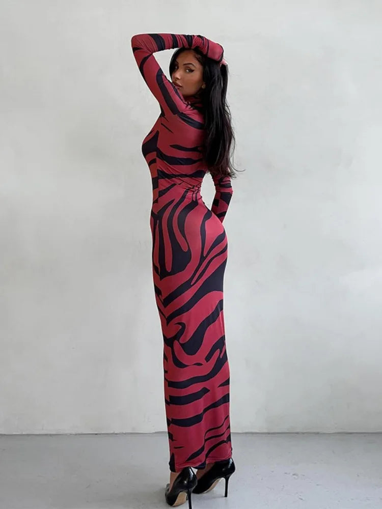 Sexy Leopard-Maxikleid mit hohem Bund