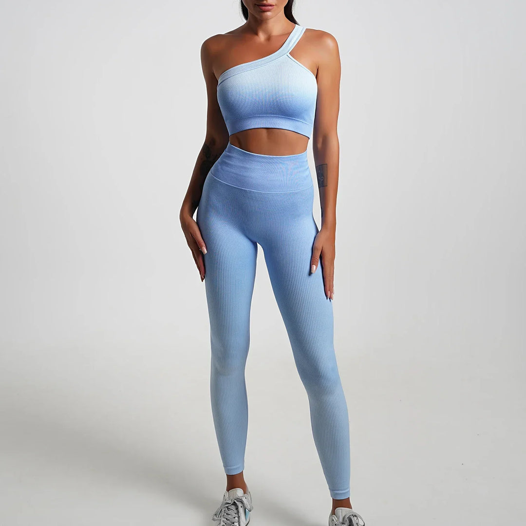 Heidi-Mode | Nahtlose Gradient Yoga Set Sport Fitness Hohe Taille Hip Lifting Hosen Langarm Anzüge Training Fitness Leggings Set für Frauen