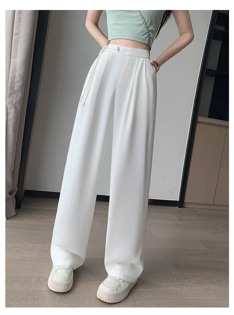 Heidi-Mode | Seoulish Hohe Taille Weiße Anzug Breite Beine Damen Hose Frühjahr Sommer Weiblich Elegant Minimalismus Gerade Locker Hose