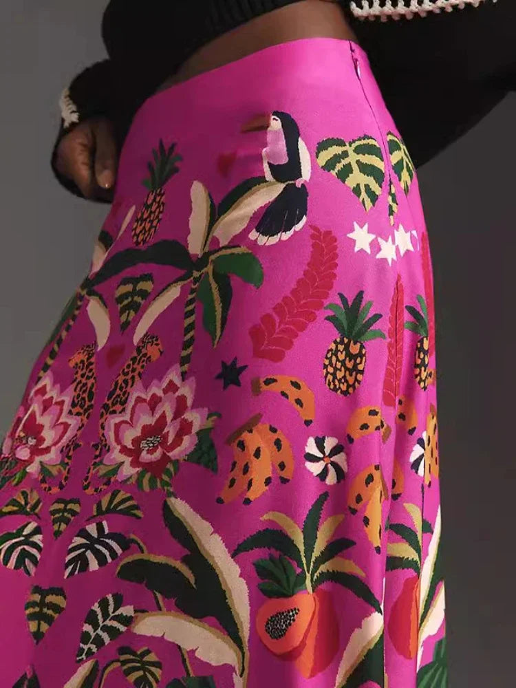 Heidi-Mode | Frühling/Sommer Neue Straße Tropische Pflanzenprint Retro Halbrock Damen Elegant Unterer Halb Bunt Gedruckter Halbrock