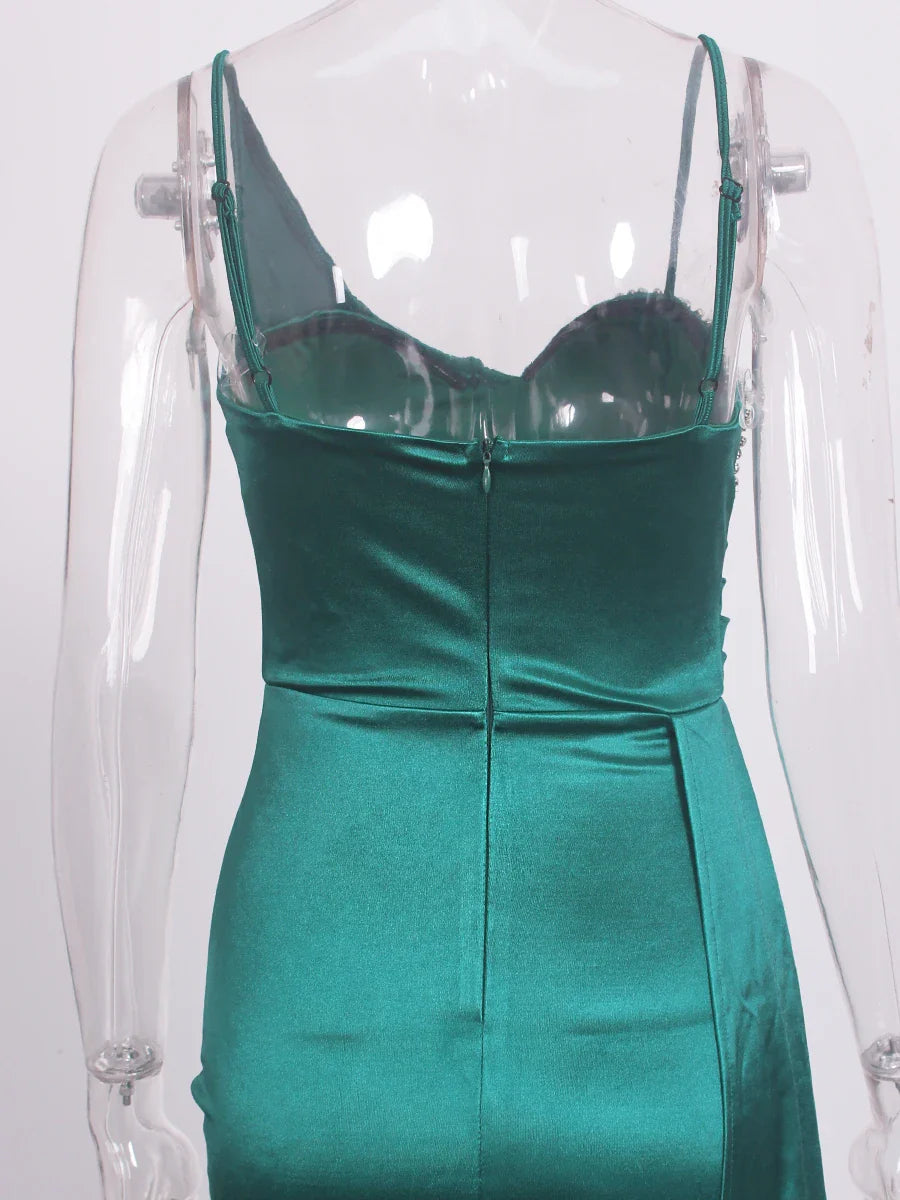 Heidi-Mode | Satin Strass Büste Seiten Schleppe Split Kleider