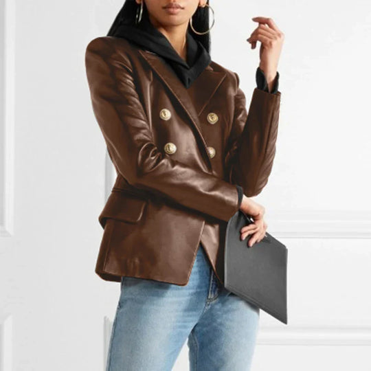 Heidi-Mode | Lederblazer Mit Doppelter Knopfleiste