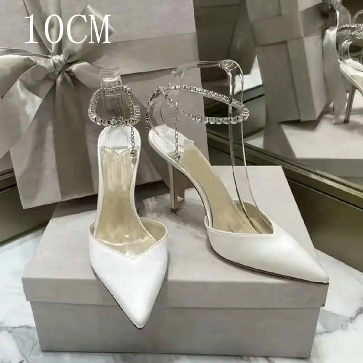 Heidi-Mode | Satin Strass Kette High Heels Schuhe Pumps