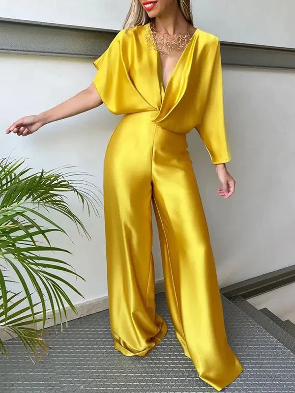 Heidi-Mode | Missuoo Neue Damen Einfarbige Jumpsuit Frühling Sommer Erwachsene Frau V-Ausschnitt Sexy Kurze Ärmel Hohe Taille Einteiler