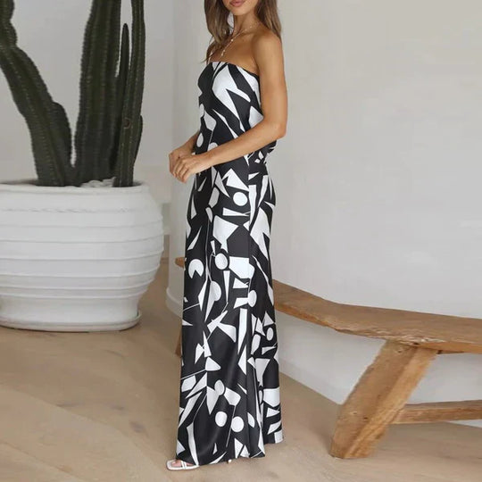 Strapless zeemeermin jurk met geometrische print