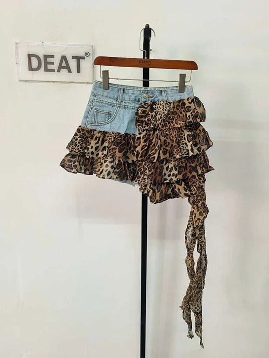 Heidi-Mode | Denim-Splicing Unregelmäßige Kurze Röcke für Frauen Sommer Neue Mode Vielseitiger Chiffon Minirock Frau Trend