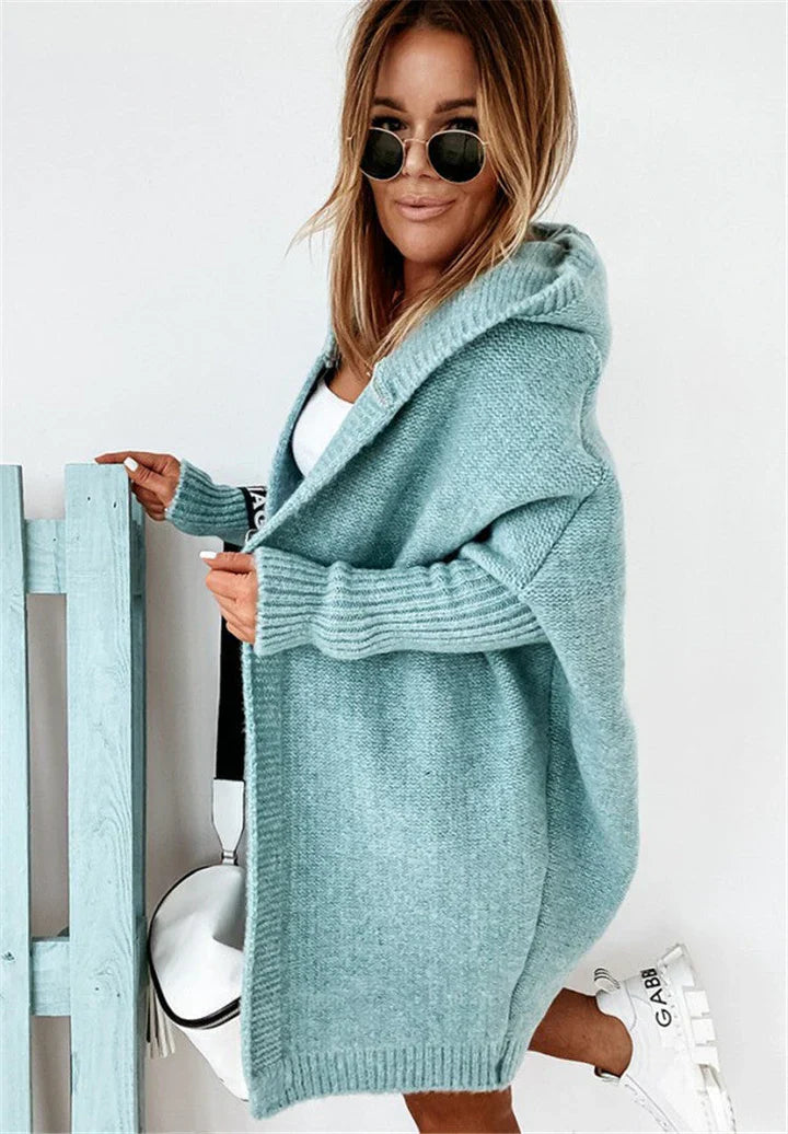 Heidi-Mode | Superweiche Gestrickte Strickjacke mit Taschen und Kapuze für Damen