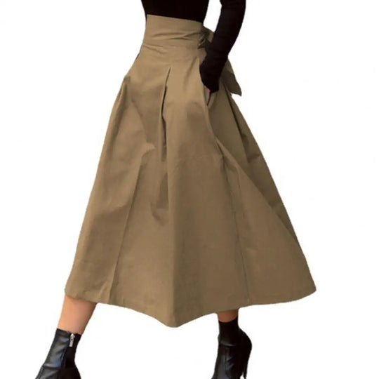 Heidi-Mode | Einfarbiger Midi-Rock Damen Sommerrock Hohe Taille A-Linie Rock für Damen Knöchellanger Rock Faldas Larga