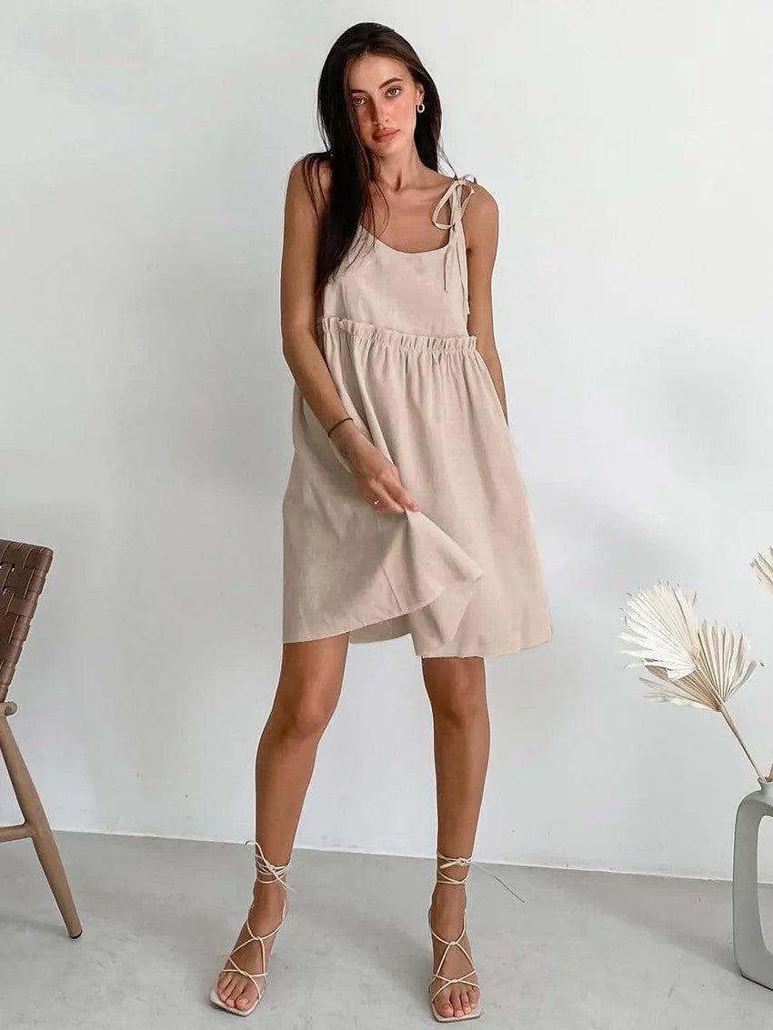 Khaki Mini-Kleid mit Spaghettiträgern