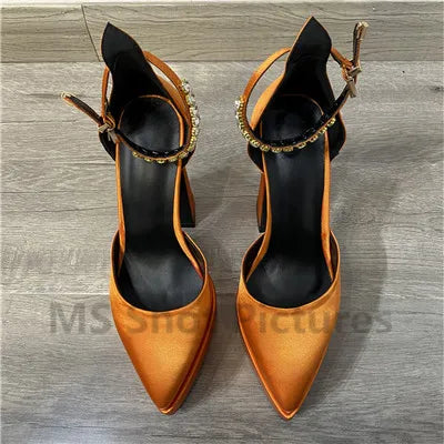 Heidi-Mode | Luxus Frauen High-Heels Schuh Plattform Sandalen Spitz Zehe Damen Seiden Pumps Sexy Strass Schnalle Chunky Absatz Hochzeitsschuhe