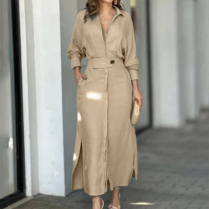 Heidi-Mode - Elegante Herbst Langarmkleid mit Seitenschlitz für Frauen