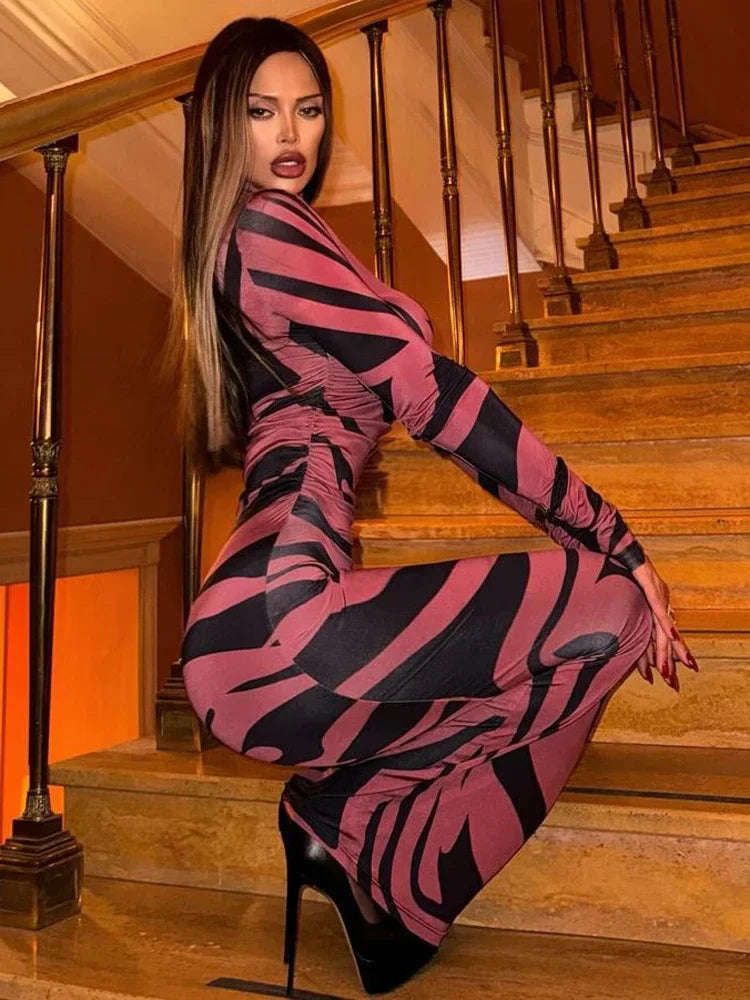 Sexy Leopard-Maxikleid mit hohem Bund