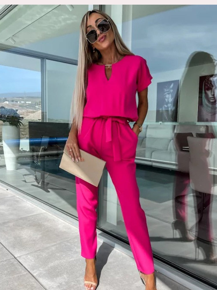 Heidi-Mode | Eleganter Jumpsuit mit kurzen Ärmeln und Gürtel