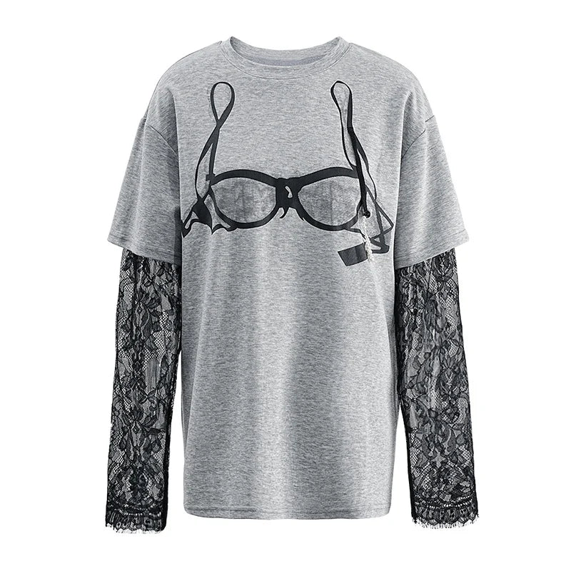 Heidi-Mode | Gemustertes Gedrucktes Kurzarm Wellen Spitzen T-Shirt Zwei Teile Set für Frauen Frühling Neue Artikel Lässige Kleidung