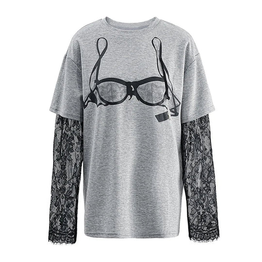 Heidi-Mode | Gemustertes Gedrucktes Kurzarm Wellen Spitzen T-Shirt Zwei Teile Set für Frauen Frühling Neue Artikel Lässige Kleidung