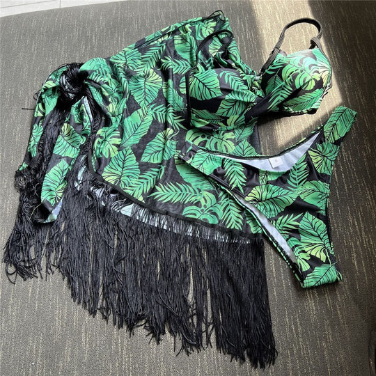 Heidi-Mode | Druck Sarong Bikini Satzs & Fransen Minirock